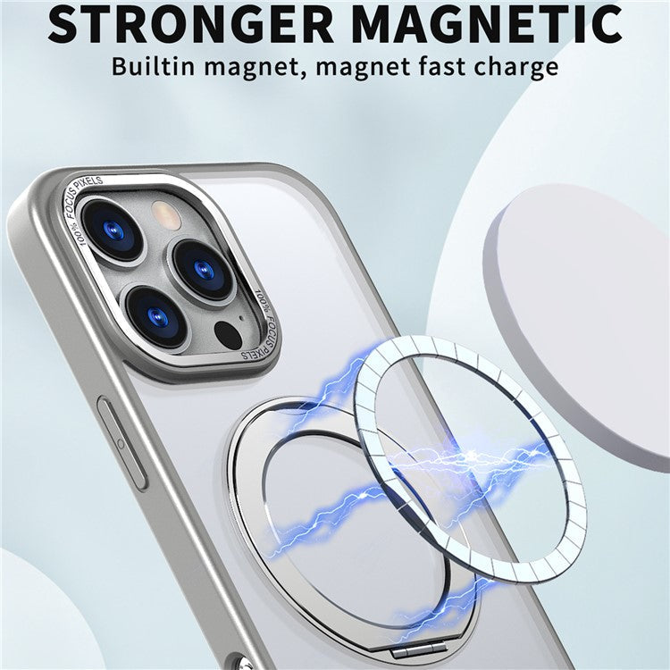 For iPhone 16 Pro Case TPU+Acrylic Kickstand Phone Cover Compatible with MagSafe - Titanium Grey