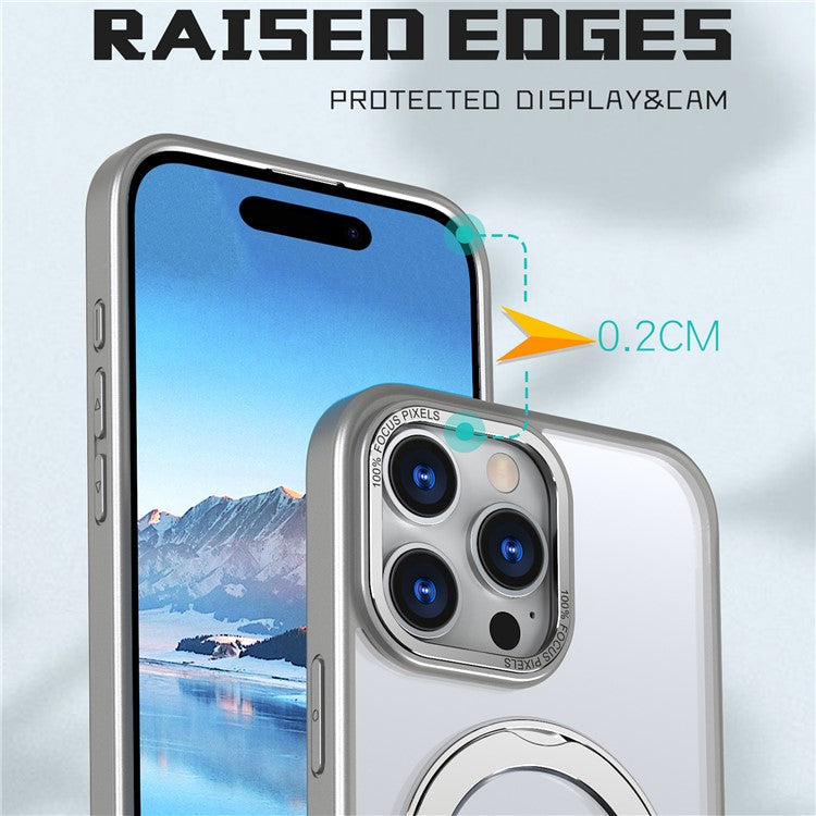 For iPhone 16 Pro Case TPU+Acrylic Kickstand Phone Cover Compatible with MagSafe - Titanium Grey