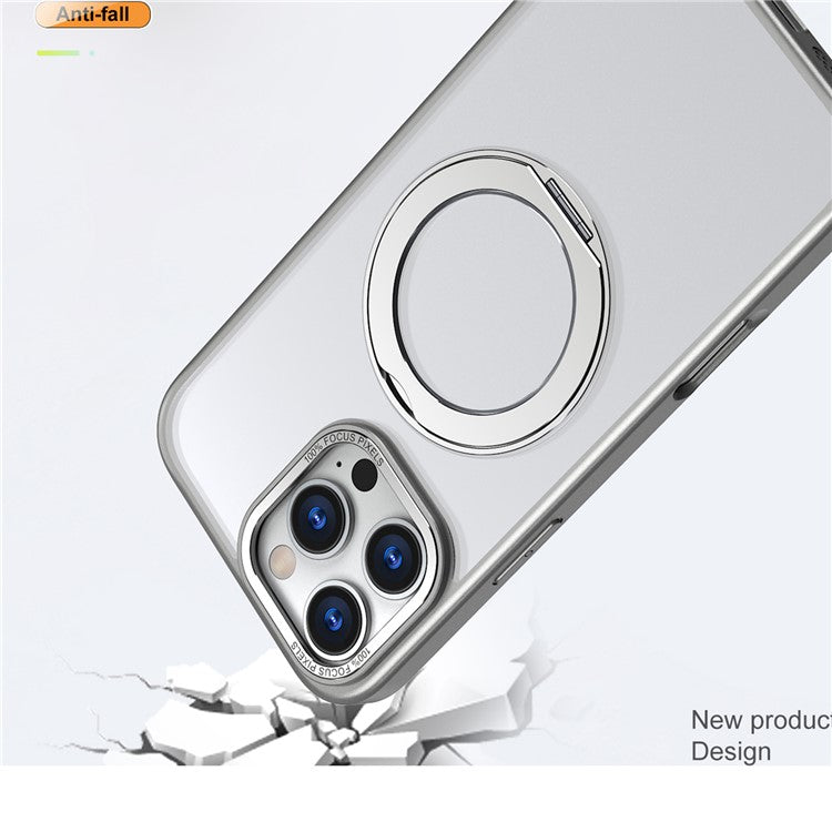 For iPhone 16 Pro Case TPU+Acrylic Kickstand Phone Cover Compatible with MagSafe - Titanium Grey