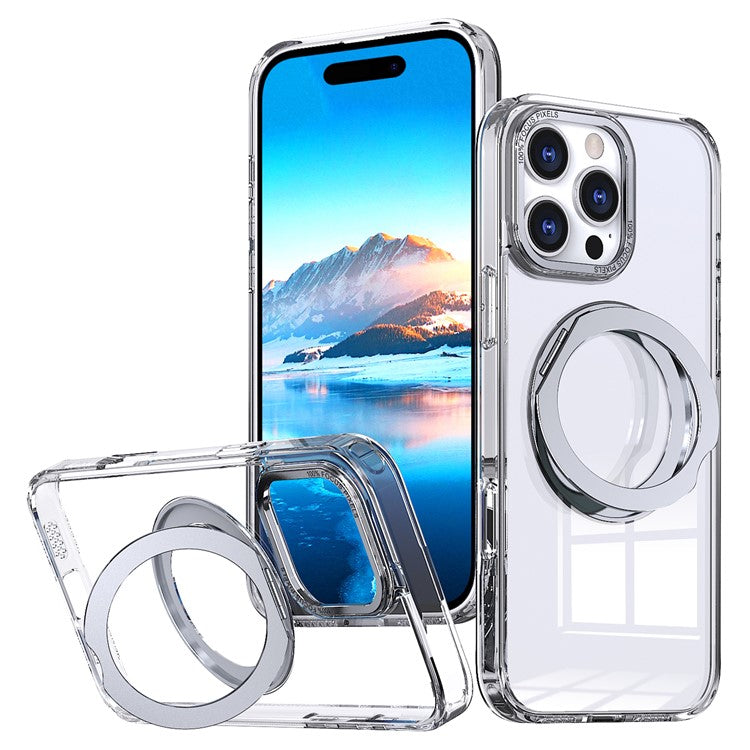 For iPhone 16 Pro Case TPU+Acrylic Kickstand Phone Cover Compatible with MagSafe - Transparent