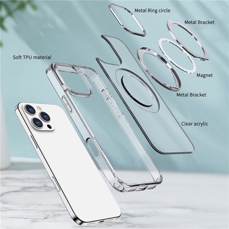 For iPhone 16 Pro Case TPU+Acrylic Kickstand Phone Cover Compatible with MagSafe - Transparent