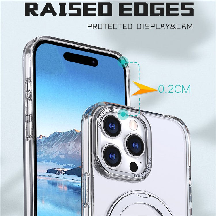 For iPhone 16 Pro Case TPU+Acrylic Kickstand Phone Cover Compatible with MagSafe - Transparent