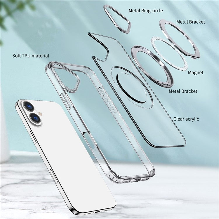 For iPhone 16 Plus Case Compatible with MagSafe TPU+Acrylic Kickstand Phone Cover - Transparent