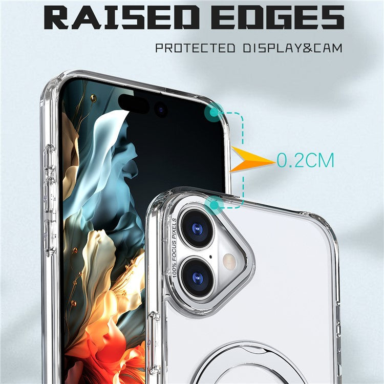 For iPhone 16 Plus Case Compatible with MagSafe TPU+Acrylic Kickstand Phone Cover - Transparent