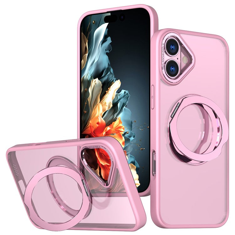 For iPhone 16 Case TPU+Acrylic Kickstand Magnetic Phone Cover - Pink