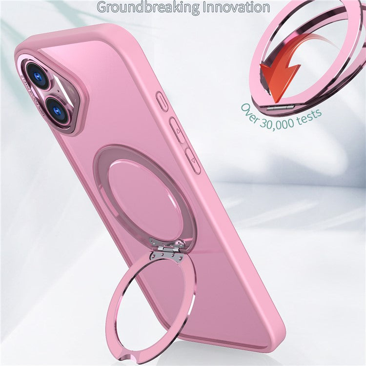For iPhone 16 Case TPU+Acrylic Kickstand Magnetic Phone Cover - Pink