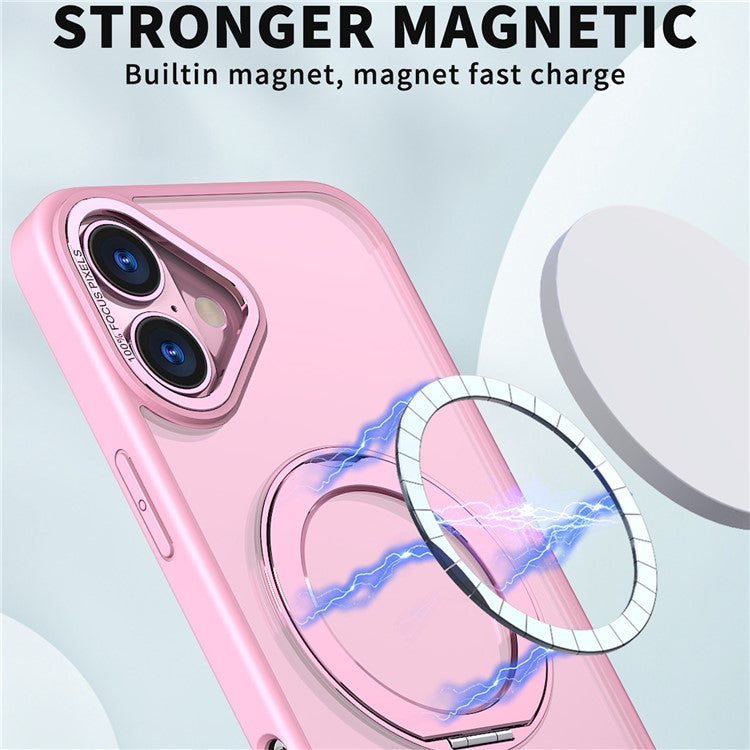 For iPhone 16 Case TPU+Acrylic Kickstand Magnetic Phone Cover - Pink