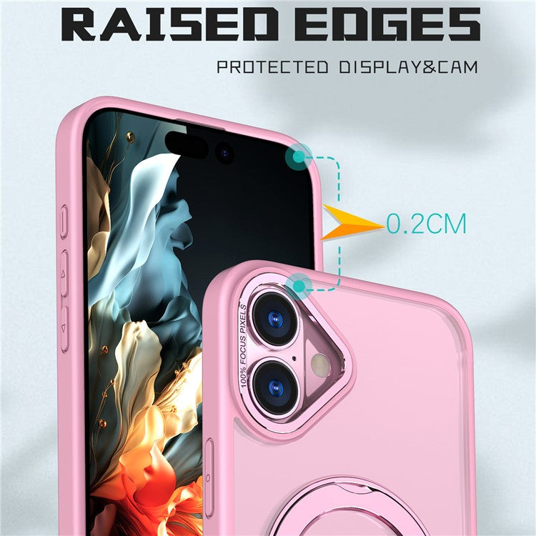 For iPhone 16 Case TPU+Acrylic Kickstand Magnetic Phone Cover - Pink