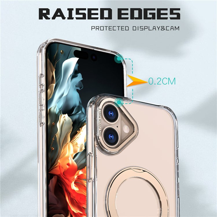 For iPhone 16 Case Compatible with MagSafe TPU+Acrylic Kickstand Phone Cover - Gold
