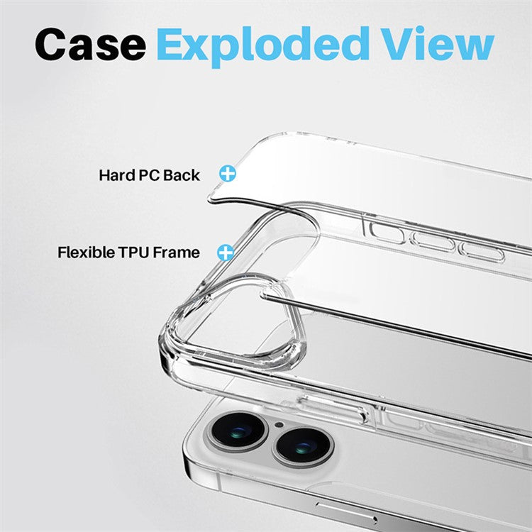 NORTHJO For iPhone 16 Case Transparent PC+TPU Phone Cover Set with Screen Film, Lens Film