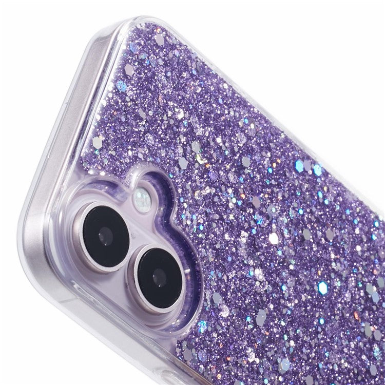 For iPhone 16 Plus Case Protective Soft TPU Phone Cover with Glittery Surface - Purple