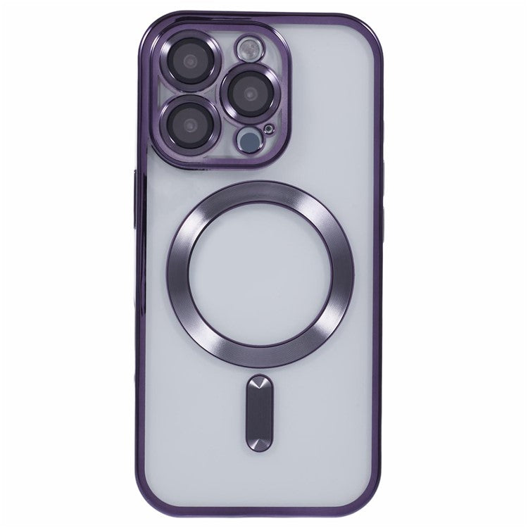 For iPhone 16 Pro Magnetic Case Soft TPU Electroplating Phone Cover with Lens Film - Dark Purple