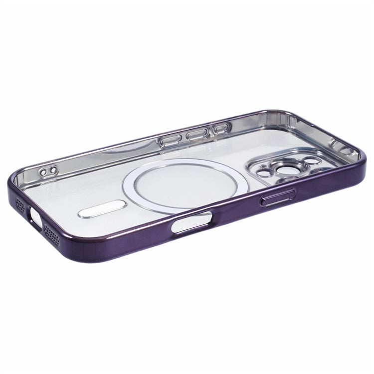 For iPhone 16 Pro Magnetic Case Soft TPU Electroplating Phone Cover with Lens Film - Dark Purple