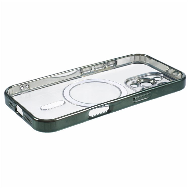 For iPhone 16 Pro Magnetic Case Soft TPU Electroplating Phone Cover with Lens Film - Midnight Green