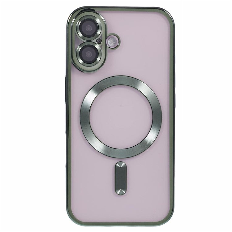For iPhone 16 Case Compatible with Magsafe Clear TPU Phone Cover with Lens Film - Midnight Green