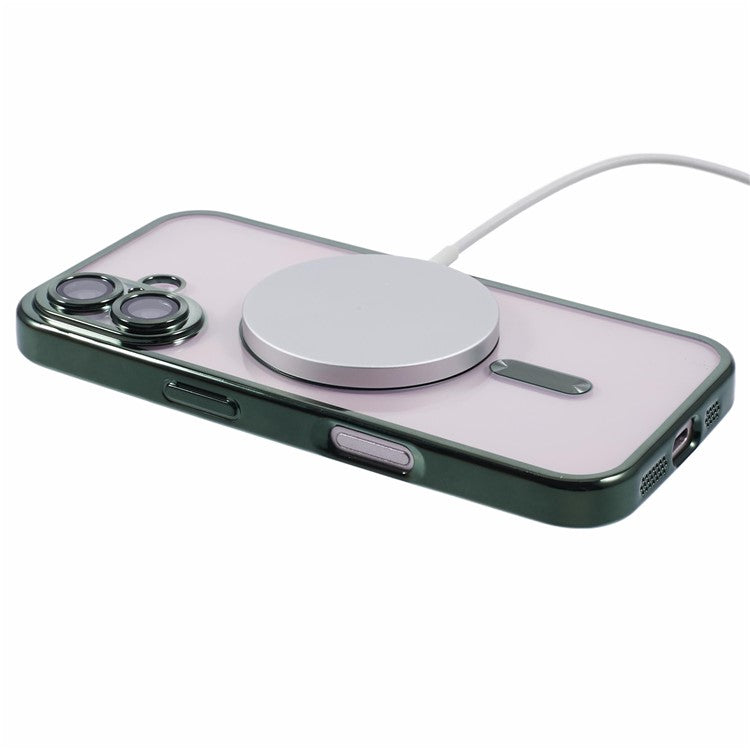 For iPhone 16 Case Compatible with Magsafe Clear TPU Phone Cover with Lens Film - Midnight Green