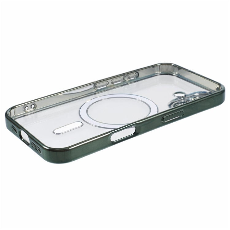 For iPhone 16 Case Compatible with Magsafe Clear TPU Phone Cover with Lens Film - Midnight Green