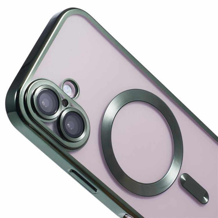 For iPhone 16 Case Compatible with Magsafe Clear TPU Phone Cover with Lens Film - Midnight Green