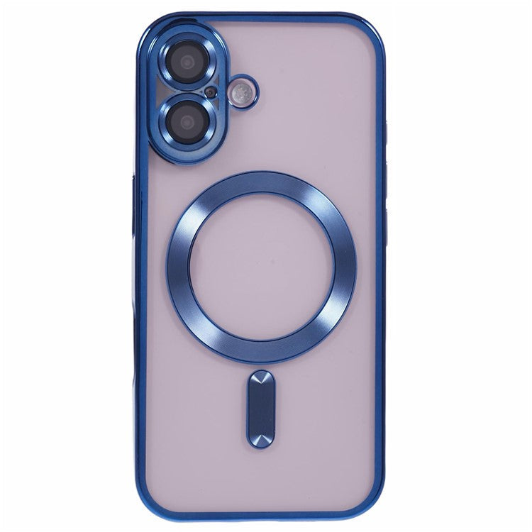 For iPhone 16 Case Compatible with Magsafe Clear TPU Phone Cover with Lens Film - Dark Blue