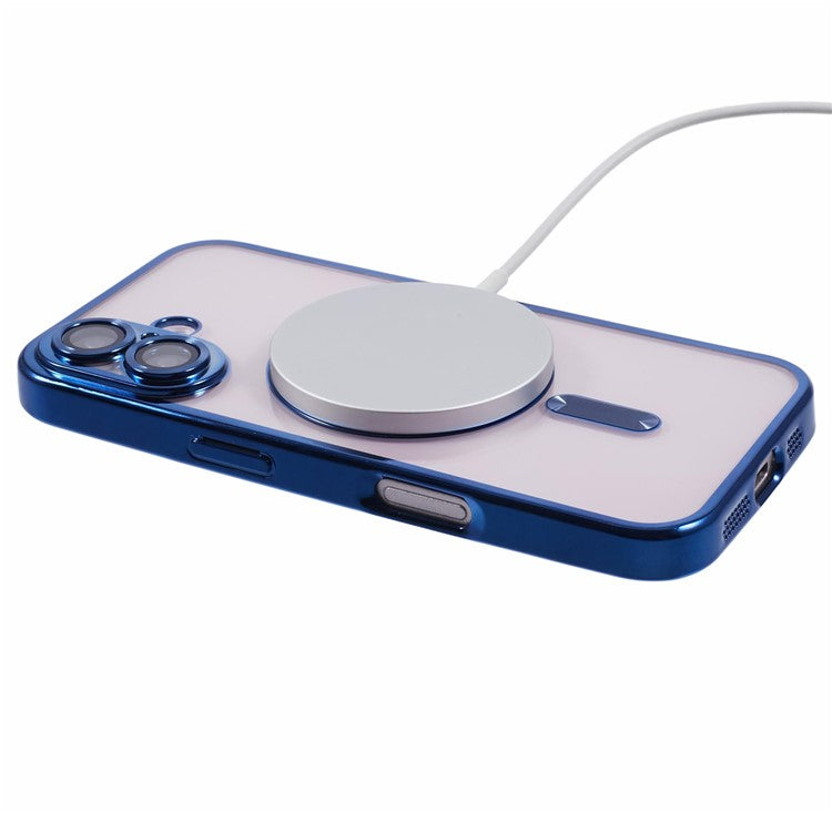 For iPhone 16 Case Compatible with Magsafe Clear TPU Phone Cover with Lens Film - Dark Blue