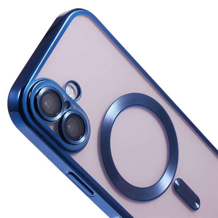 For iPhone 16 Case Compatible with Magsafe Clear TPU Phone Cover with Lens Film - Dark Blue