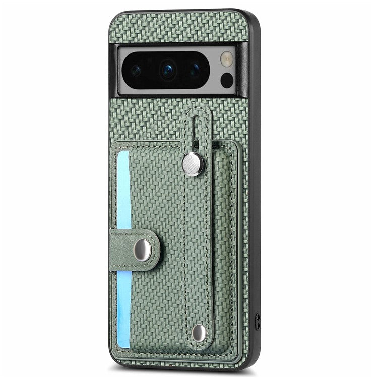 C1-01 For Google Pixel 8 Pro Case Card Holder Leather Back Cover Wristband Card Knife Tool - Green