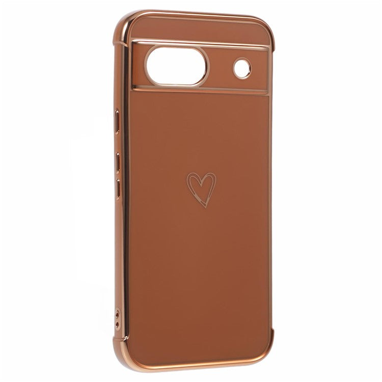 For Google Pixel 8a Case Love Heart TPU Shockproof Protective Phone Cover - Brown