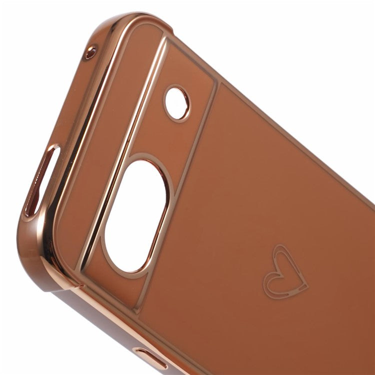 For Google Pixel 8a Case Love Heart TPU Shockproof Protective Phone Cover - Brown
