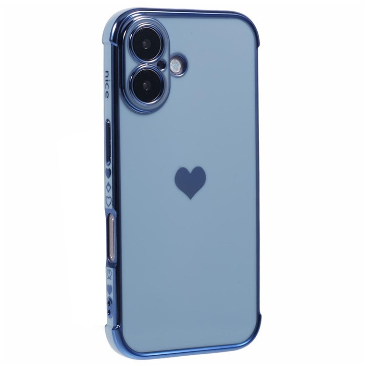 For iPhone 16 Case Side Love Heart Shockproof Soft TPU Back Cover - Blue