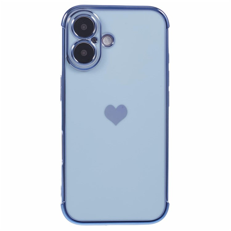 For iPhone 16 Case Side Love Heart Shockproof Soft TPU Back Cover - Blue