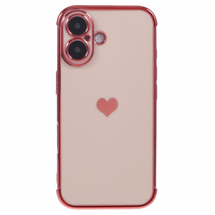 For iPhone 16 Case Side Love Heart Shockproof Soft TPU Back Cover - Rose Pink