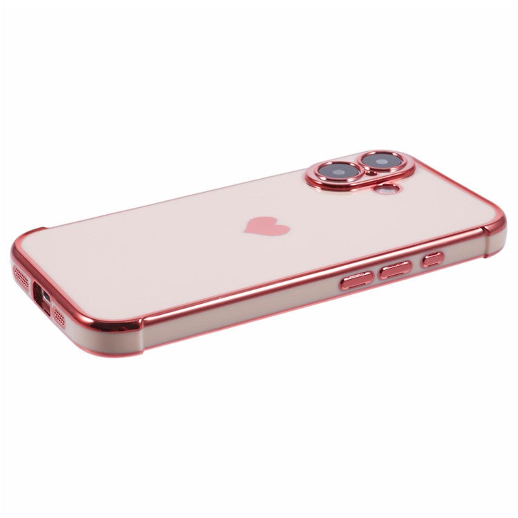 For iPhone 16 Case Side Love Heart Shockproof Soft TPU Back Cover - Rose Pink