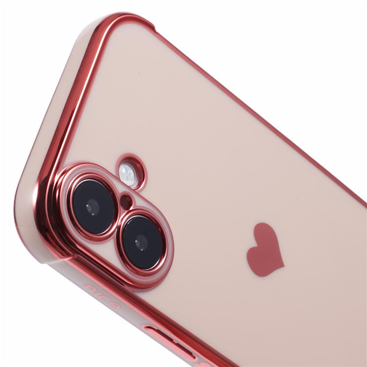 For iPhone 16 Case Side Love Heart Shockproof Soft TPU Back Cover - Rose Pink