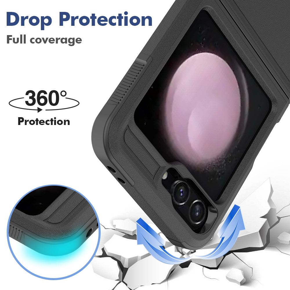 For Samsung Galaxy Z Flip7 FE 5G / Z Flip6 5G / Z Flip5 5G Phone Case 2-in-1 PC+TPU Shockproof Cover - Black