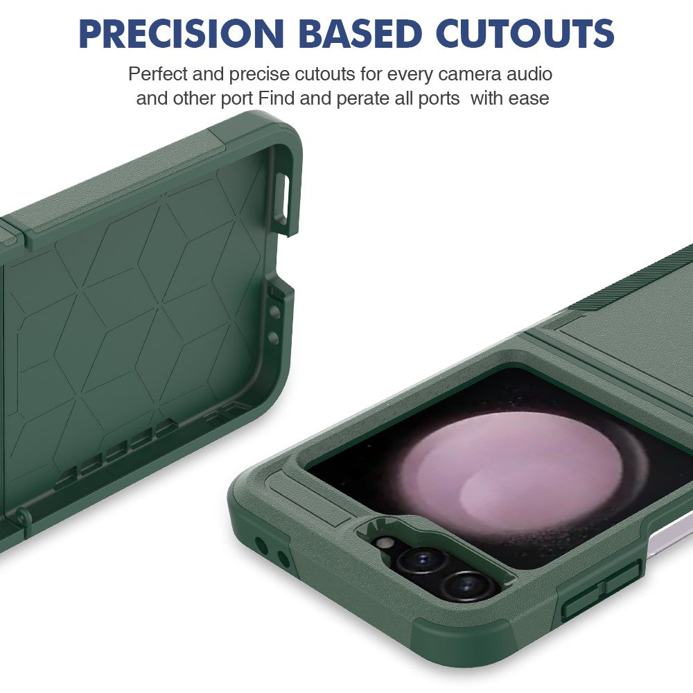 For Samsung Galaxy Z Flip7 FE 5G / Z Flip6 5G / Z Flip5 5G Phone Case 2-in-1 PC+TPU Shockproof Cover - Dark Green