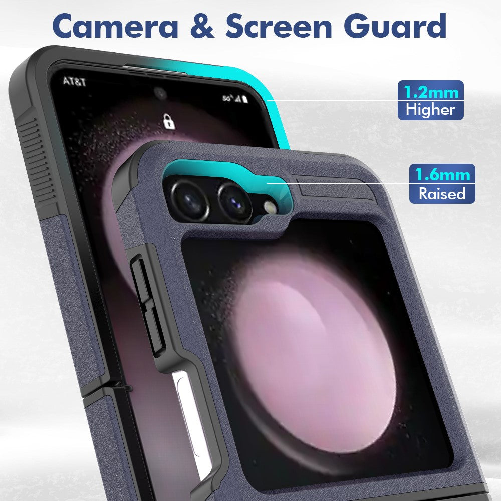 For Samsung Galaxy Z Flip7 FE 5G / Z Flip6 5G / Z Flip5 5G Phone Case 2-in-1 PC+TPU Shockproof Cover - Dark Blue