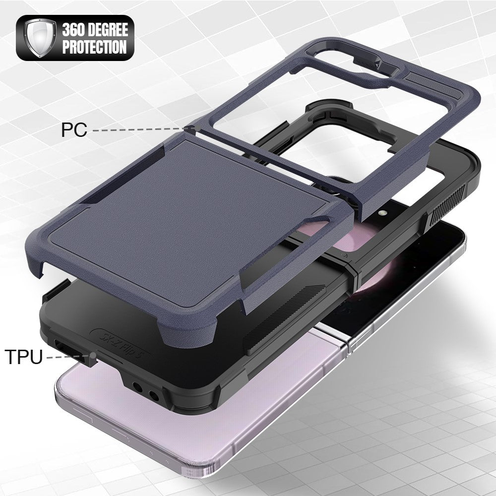 For Samsung Galaxy Z Flip7 FE 5G / Z Flip6 5G / Z Flip5 5G Phone Case 2-in-1 PC+TPU Shockproof Cover - Dark Blue