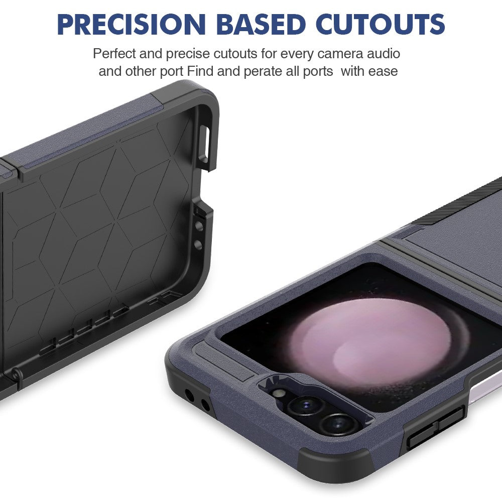 For Samsung Galaxy Z Flip7 FE 5G / Z Flip6 5G / Z Flip5 5G Phone Case 2-in-1 PC+TPU Shockproof Cover - Dark Blue