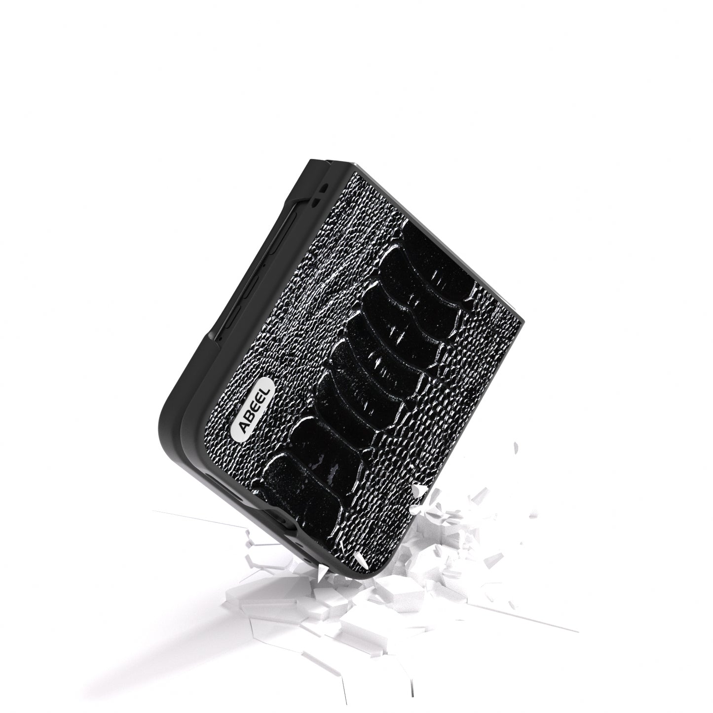 ABEEL For Motorola Razr 50 Ultra 5G Case Genuine Cow Leather+PC Cover Crocodile Texture - Black