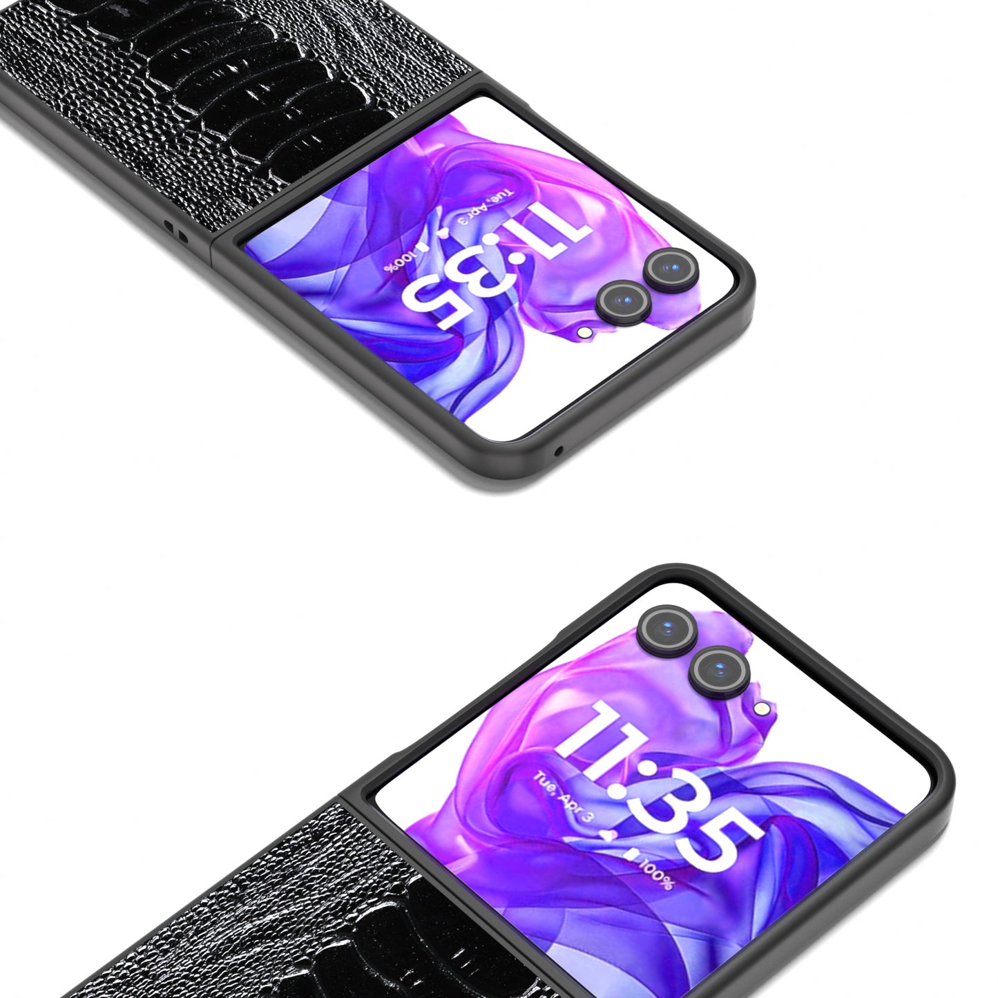 ABEEL For Motorola Razr 50 Ultra 5G Case Genuine Cow Leather+PC Cover Crocodile Texture - Black