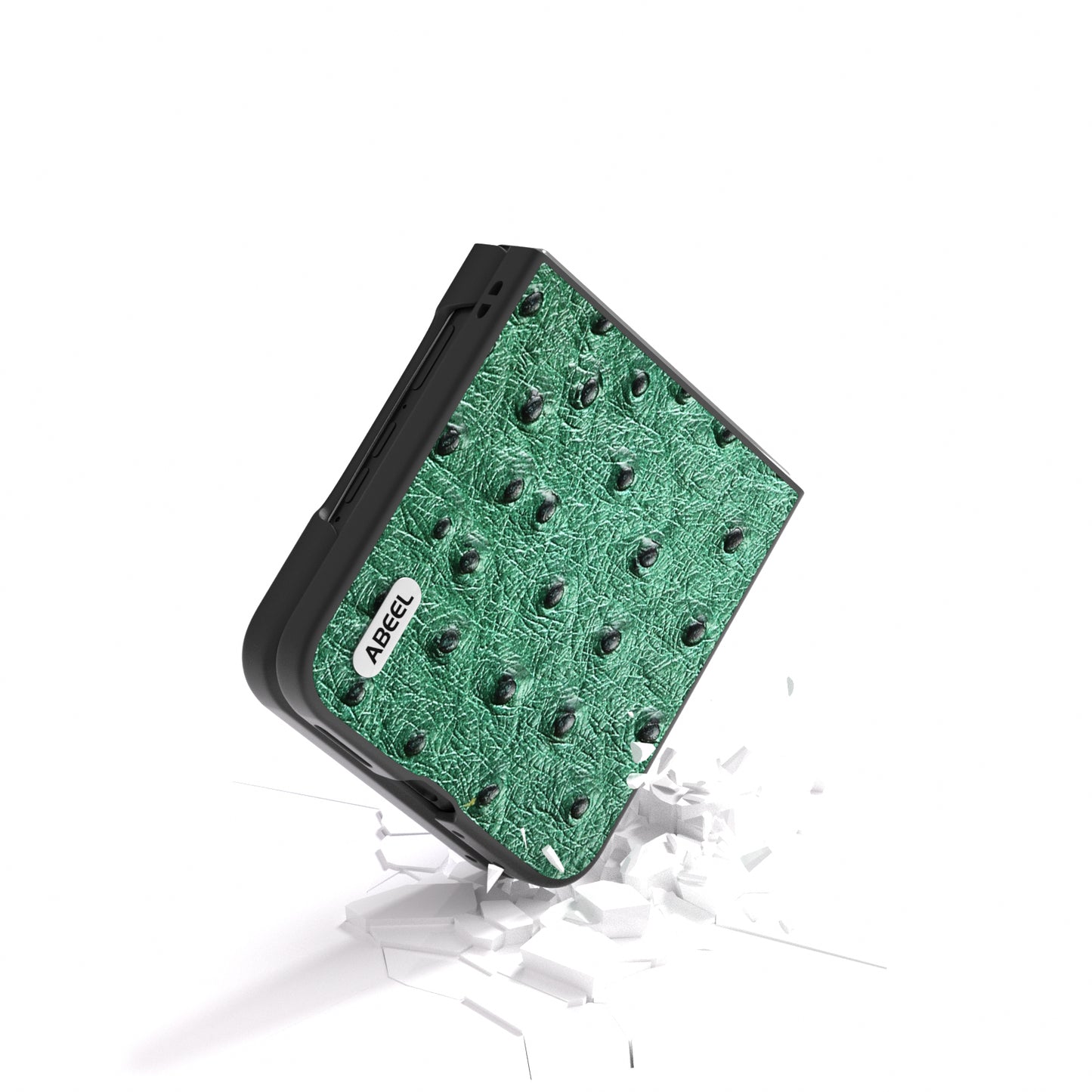 ABEEL For Motorola Razr 50 Ultra 5G Case Ostrich Texture Genuine Cow Leather+PC Phone Cover - Green