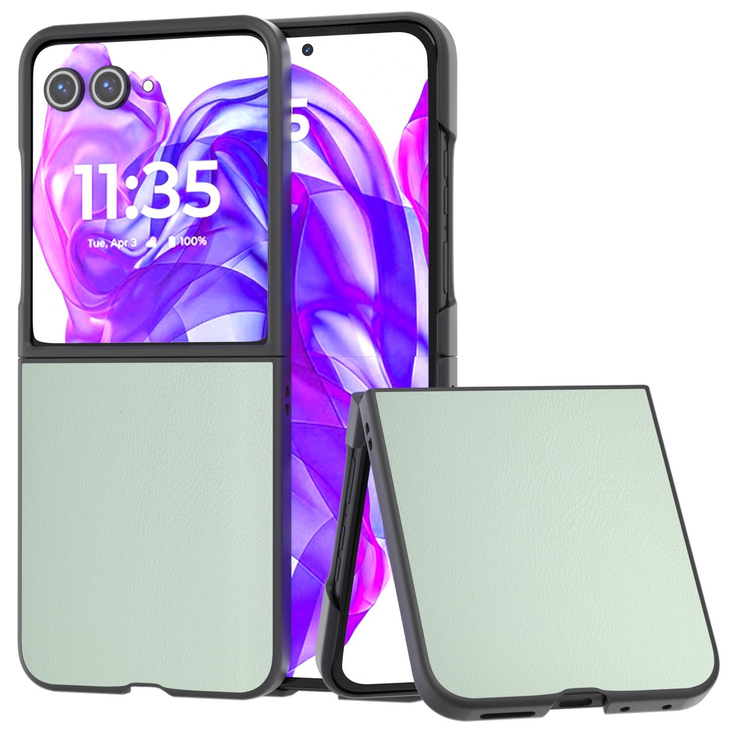 For Motorola Razr 50 Ultra 5G Case Black Edge Leather+PC Folding Phone Cover - Light Green