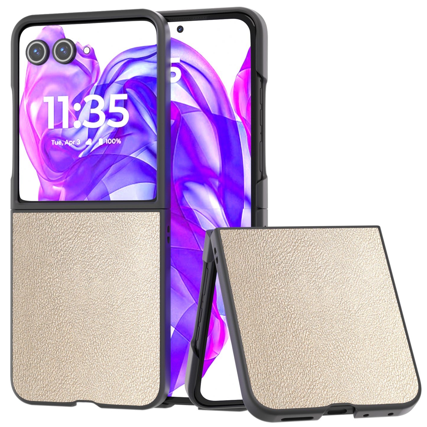 For Motorola Razr 50 Ultra 5G Case Black Edge Leather+PC Folding Phone Cover - Gold