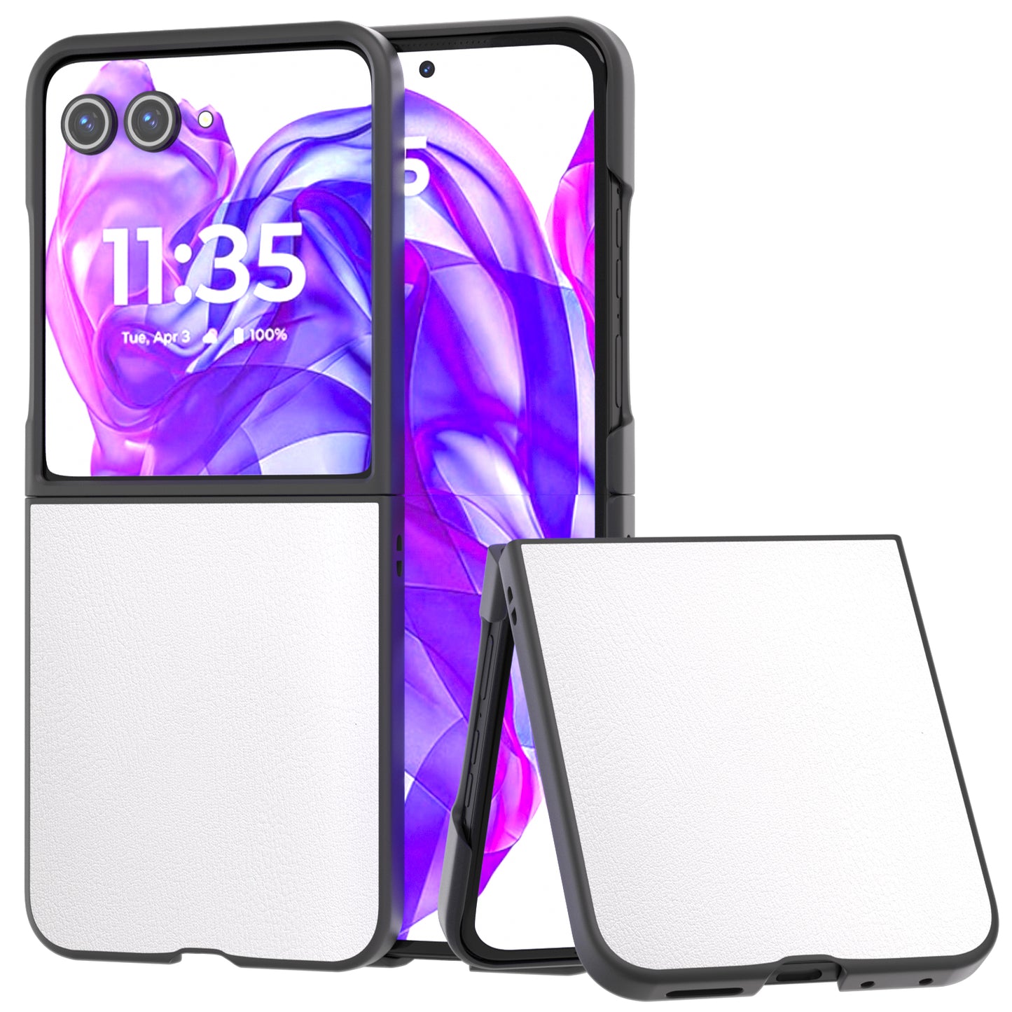 For Motorola Razr 50 Ultra 5G Case Black Edge Leather+PC Folding Phone Cover - White