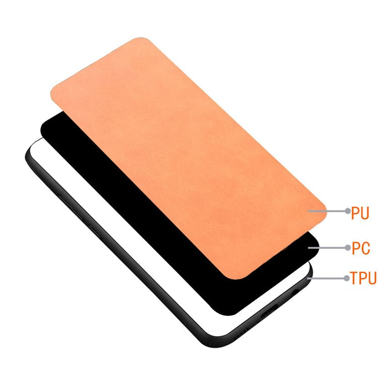 For Samsung Galaxy M15 5G Case Leather Coated PC+TPU Cover Stitching Line - Orange