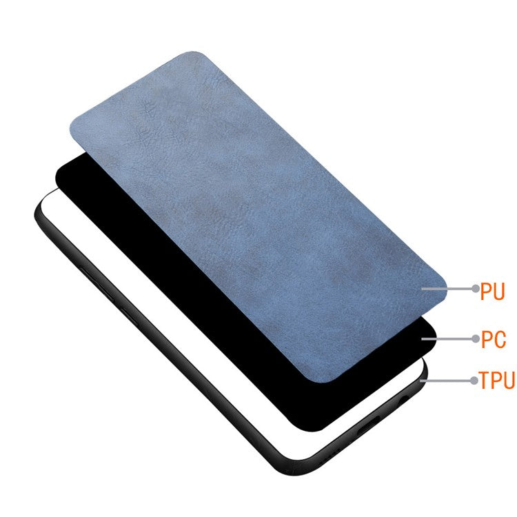 For Samsung Galaxy M15 5G Case Leather Coated PC+TPU Cover Stitching Line - Blue
