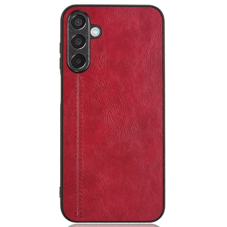 For Samsung Galaxy M15 5G Case Leather Coated PC+TPU Cover Stitching Line - Red