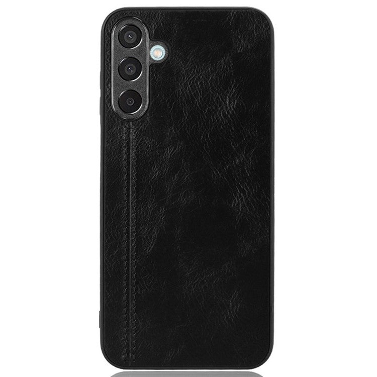 For Samsung Galaxy M15 5G Case Leather Coated PC+TPU Cover Stitching Line - Black
