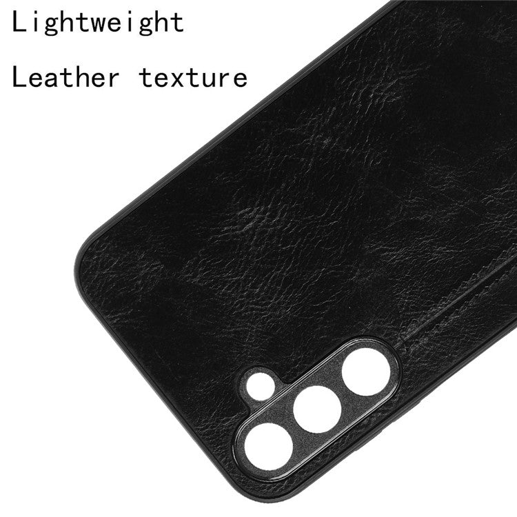 For Samsung Galaxy M15 5G Case Leather Coated PC+TPU Cover Stitching Line - Black