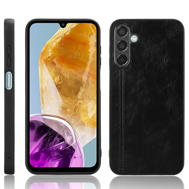 For Samsung Galaxy M15 5G Case Leather Coated PC+TPU Cover Stitching Line - Black